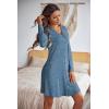 Ekouaer Nightgowns for Women Button Down Night Shirt Long Sleeve Ribbed Knit V-Neck Sleepwear Pajama Dress(Blue)