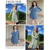 Ekouaer Nightgowns for Women Button Down Night Shirt Long Sleeve Ribbed Knit V-Neck Sleepwear Pajama Dress(Blue)