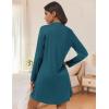 Ekouaer Nightgowns for Women Button Down Night Shirt Long Sleeve Ribbed Knit V-Neck Sleepwear Pajama Dress(Blue Green)
