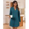 Ekouaer Nightgowns for Women Button Down Night Shirt Long Sleeve Ribbed Knit V-Neck Sleepwear Pajama Dress(Blue Green)