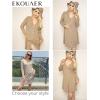 Ekouaer Nightgowns for Women Button Down Night Shirt Long Sleeve Ribbed Knit V-Neck Sleepwear Pajama Dress(Brown)