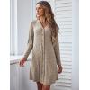 Ekouaer Nightgowns for Women Button Down Night Shirt Long Sleeve Ribbed Knit V-Neck Sleepwear Pajama Dress(Camel)