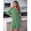 Ekouaer Nightgowns for Women Button Down Night Shirt Long Sleeve Ribbed Knit V-Neck Sleepwear Pajama Dress(Dark Green)