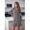 Ekouaer Nightgowns for Women Button Down Night Shirt Long Sleeve Ribbed Knit V-Neck Sleepwear Pajama Dress(Dark Grey)