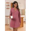 Ekouaer Nightgowns for Women Button Down Night Shirt Long Sleeve Ribbed Knit V-Neck Sleepwear Pajama Dress(Dark Pink)
