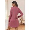 Ekouaer Nightgowns for Women Button Down Night Shirt Long Sleeve Ribbed Knit V-Neck Sleepwear Pajama Dress(Dark Pink)