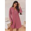 Ekouaer Nightgowns for Women Button Down Night Shirt Long Sleeve Ribbed Knit V-Neck Sleepwear Pajama Dress(Dark Pink)