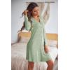 Ekouaer Nightgowns for Women Button Down Night Shirt Long Sleeve Ribbed Knit V-Neck Sleepwear Pajama Dress(Green)
