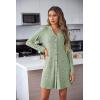 Ekouaer Nightgowns for Women Button Down Night Shirt Long Sleeve Ribbed Knit V-Neck Sleepwear Pajama Dress(Green)