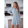 Ekouaer Nightgowns for Women Button Down Night Shirt Long Sleeve Ribbed Knit V-Neck Sleepwear Pajama Dress(Light Blue)
