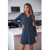 Ekouaer Nightgowns for Women Button Down Night Shirt Long Sleeve Ribbed Knit V-Neck Sleepwear Pajama Dress(Navy)