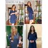 Ekouaer Nightgowns for Women Button Down Night Shirt Long Sleeve Ribbed Knit V-Neck Sleepwear Pajama Dress(Navy)