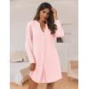 Ekouaer Nightgowns for Women Button Down Night Shirt Long Sleeve Ribbed Knit V-Neck Sleepwear Pajama Dress(Pink)