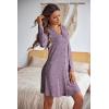 Ekouaer Nightgowns for Women Button Down Night Shirt Long Sleeve Ribbed Knit V-Neck Sleepwear Pajama Dress(Purple)