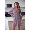 Ekouaer Nightgowns for Women Button Down Night Shirt Long Sleeve Ribbed Knit V-Neck Sleepwear Pajama Dress(Purple)