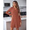Ekouaer Nightgowns for Women Button Down Night Shirt Long Sleeve Ribbed Knit V-Neck Sleepwear Pajama Dress(Rust Brown)