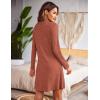 Ekouaer Nightgowns for Women Button Down Night Shirt Long Sleeve Ribbed Knit V-Neck Sleepwear Pajama Dress(Rust Brown)