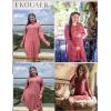Ekouaer Nightgowns for Women Button Down Night Shirt Long Sleeve Ribbed Knit V-Neck Sleepwear Pajama Dress(Wine Red)