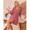 Ekouaer Nightgowns for Women Button Down Night Shirt Long Sleeve Ribbed Knit V-Neck Sleepwear Pajama Dress(Wine Red)