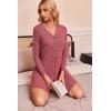 Ekouaer Nightgowns for Women Button Down Night Shirt Long Sleeve Ribbed Knit V-Neck Sleepwear Pajama Dress(Wine Red)