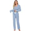 Ekouaer Women’s Pajamas Long Sleeve Sleepwear Casual Button Down Loungewear Soft Pjs Set S-XXL(Blue)