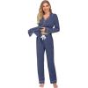 Ekouaer Women’s Pajamas Long Sleeve Sleepwear Casual Button Down Loungewear Soft Pjs Set S-XXL(Dark Blue)