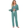 Ekouaer Women’s Pajamas Long Sleeve Sleepwear Casual Button Down Loungewear Soft Pjs Set S-XXL(Green)