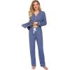 Ekouaer Women’s Pajamas Long Sleeve Sleepwear Casual Button Down Loungewear Soft Pjs Set S-XXL(Navy)