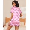 Ekouaer Womens Silk Satin Pajama Sets Soft Short Sleeve Button Down Sleepwear Top and Shorts 2 Piece Pjs Lounge Set(Bow Knot Pink Red)