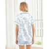 Ekouaer Womens Silk Satin Pajama Sets Soft Short Sleeve Button Down Sleepwear Top and Shorts 2 Piece Pjs Lounge Set(White Blue Seashells)