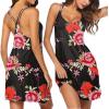 Ekouaer Women’s V Neck Sleeveless Nightgown(Black Red Floral)