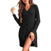 Ekouaer Nightgowns for Women Button Down Night Shirt Long Sleeve Ribbed Knit V-Neck Sleepwear Pajama Dress(Black)