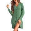 Ekouaer Nightgowns for Women Button Down Night Shirt Long Sleeve Ribbed Knit V-Neck Sleepwear Pajama Dress(Dark Green)