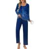 Ekouaer Pajamas for Women Set Long Sleeve Sleepwear Top & Pants Pjs Comfy 2 Piece Lounge Set with Pockets S-XXL(Navy Floral)