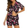 Ekouaer Silk Pajamas for Women Short Sleeve Sleepwear Soft Button Down Loungewear 2 Piece Satin Pjs Shorts Set(Black Pink Kiss)