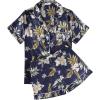 Ekouaer Womens Silk Satin Pajama Sets Soft Short Sleeve Button Down Sleepwear Top and Shorts 2 Piece Pjs Lounge Set(Floral Navy White)