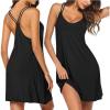 Ekouaer Women’s V Neck Sleeveless Nightgown(Black)