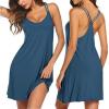 Ekouaer Women’s V Neck Sleeveless Nightgown(Blue Green)