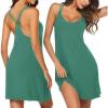 Ekouaer Women’s V Neck Sleeveless Nightgown(Celadon Green)