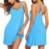 Ekouaer Women’s V Neck Sleeveless Nightgown(Dark Sky Blue)