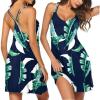 Ekouaer Women’s V Neck Sleeveless Nightgown(Navy Leaf)