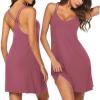 Ekouaer Women’s V Neck Sleeveless Nightgown(Peach Red)