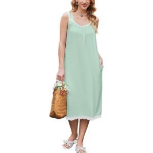 Ekouaer Nightgowns for Women Sleeveless Night Gown Victorian Sleep Shirt with Pockets Ladies Pjs Lace Trim Sleepwear S-XXL(Light Green)
