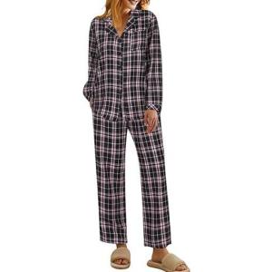 Ekouaer Pajamas for Women 2 Piece Lounge Set Long Sleeve Plaid Sleepwear Casual 2 Piece Pjs S-XXL(Black Pink Plaid)