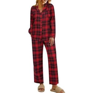 Ekouaer Pajamas for Women 2 Piece Lounge Set Long Sleeve Plaid Sleepwear Casual 2 Piece Pjs S-XXL(Red Black Plaid)