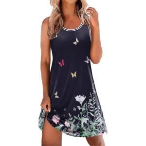 Ekouaer Tank Nightgowns for Women Sleeveless Sleep Dress Crew Neck Sleep Shirt Comfy Pajama Dress(Black Butterfly Gradient)