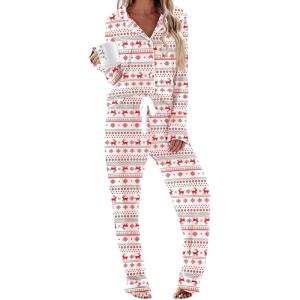 Ekouaer Women’s Pajamas Long Sleeve Sleepwear Casual Button Down Loungewear Soft Pjs Set S-XXL(Christmas Reindeer)