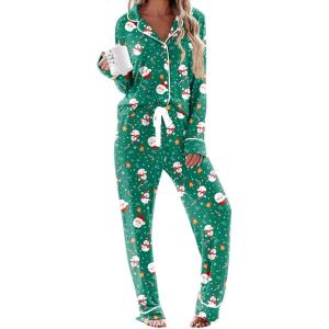 Ekouaer Women’s Pajamas Long Sleeve Sleepwear Casual Button Down Loungewear Soft Pjs Set S-XXL(Santa Claus)