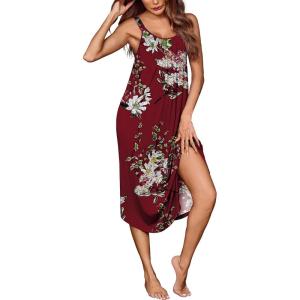 Ekouaer Women’s Sleeveless Nightgown Long Nightgowns for Women Full Slip Soft Nightshirt Wide Strap Sleepwear Lounge Dresses(Red Flowers)
