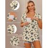 Ekouaer Maternity Shirts 3 Packs Flying Short Sleeve Nursing Tops Pregnancy Clothes(Black+brown+floral Beige(3pcs))